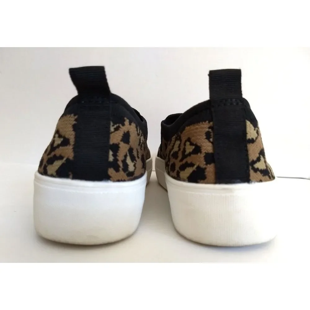 Cushionaire Leopard Print Slip On‎ Knit Sneakers Rory Women's 8M Heel Tab